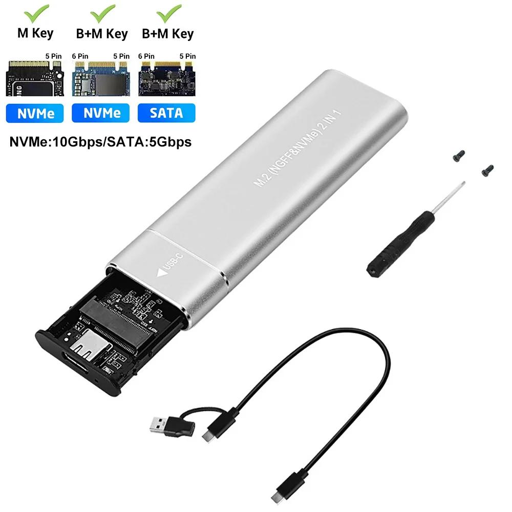 M2 SSD Gehäuse Duales Protokoll NVMe SATA SSD Gehäuse Adapter 10Gbps USB 3.1 Typ C Externes M.2 Gehäuse Unterstützt M Keys B&M Keys