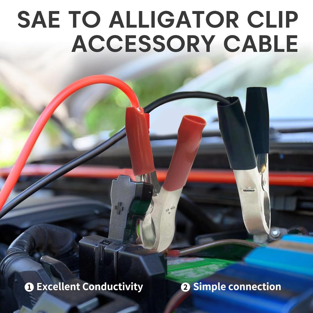 8FT/2.5M 16AWG SAE To Alligator Clips Wire Harness With OnOff Switch, 12 Volt Quick Disconnect Extension Cord Alligator Clips For Lawn And Garden