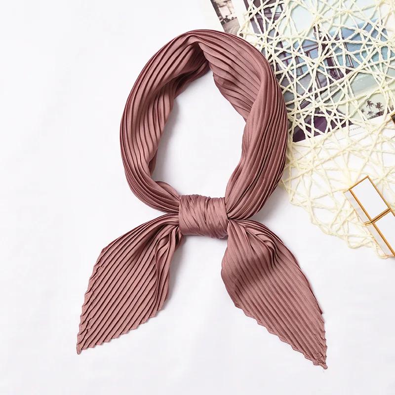 70*70cm Small Crinkle Hijab Scarf For Women Silk Satin Handkerchief Bag Scarfs Female Sqaure Headband Hair Scarves For Ladies