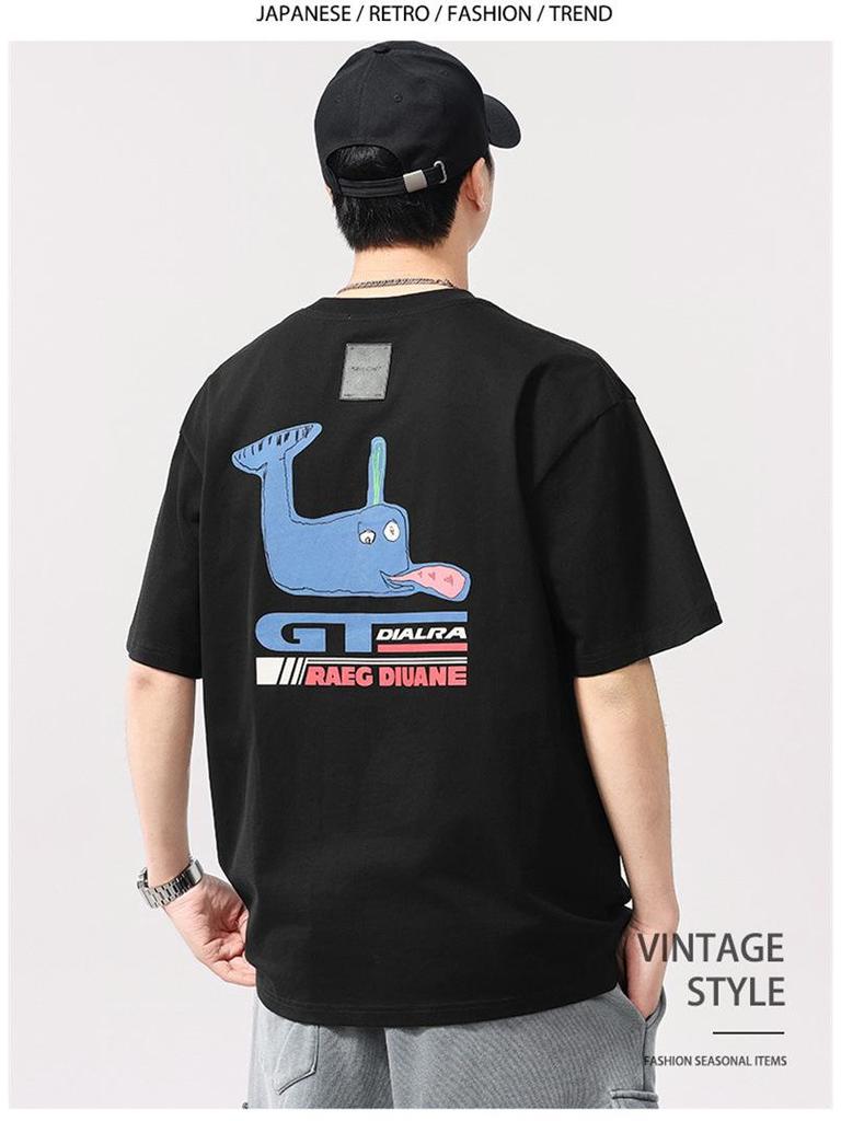 2025 Men's Whale Print Casual Summer T-Shirt - Trendy Short Sleeve Style