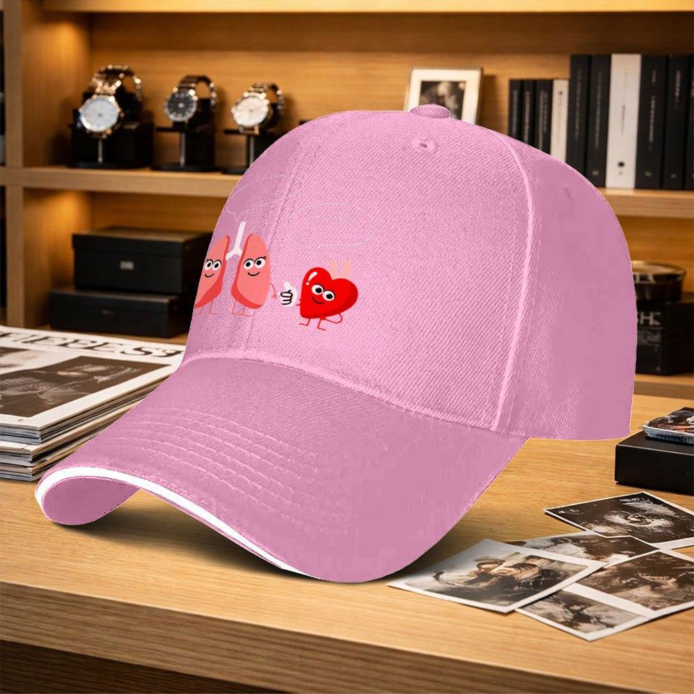Cartoon Heart Lung Pattern Adjustable Baseball Cap Unisex Fashion Hat For Fishing Golf Camping Hiking