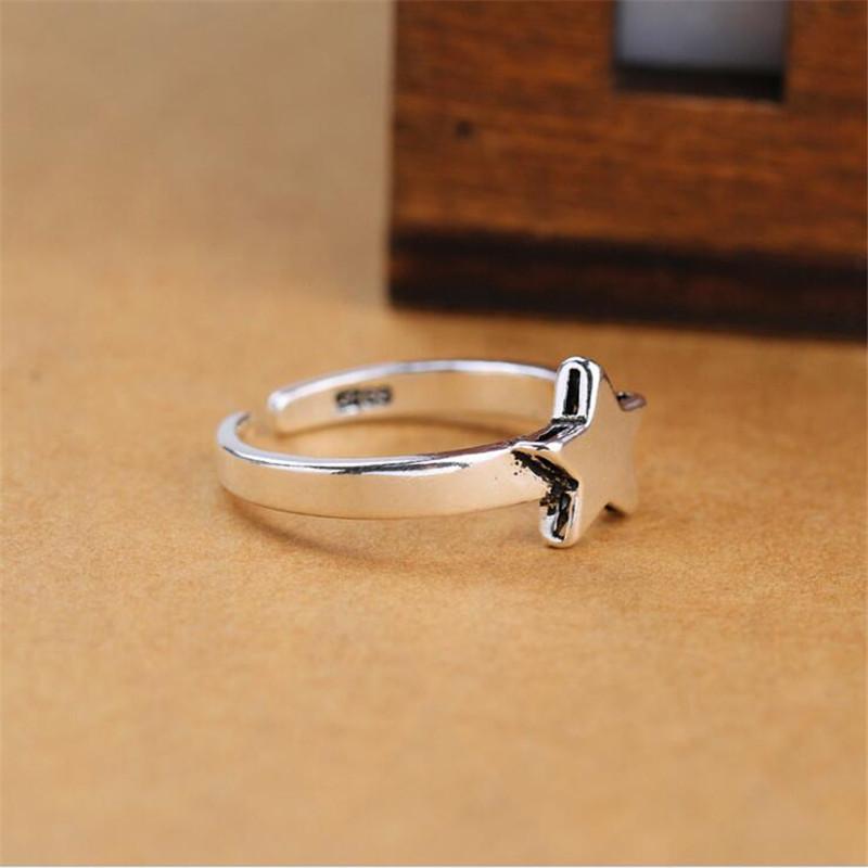 New National Style Retro Made Old Five-pointed Star 925 Sterling Silver Jewelry Personality Thai Silver Opening Rings
