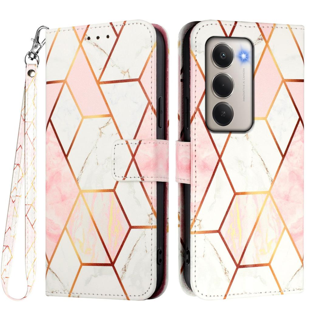 For Xiaomi Redmi 15 5G Case with Strap Marble Pattern Leather Phone Cover Card Holder