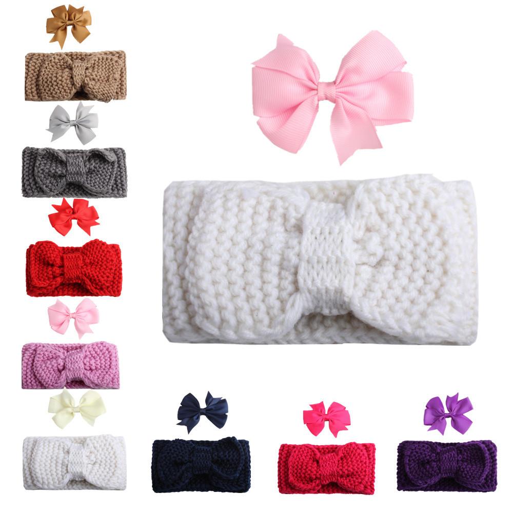 

Модный зимний вязаный крючком детский ободок для волос, вязаный шарф, теплые воротники с бантом + шпилька