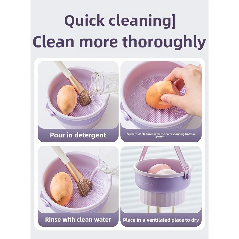 3-In-1 Silicone Makeup Brush Cleaning Bowl, Makeup Brush Drying Rack, Beauty Egg Cleaner, Multiple Textures, Deep Cleaning
