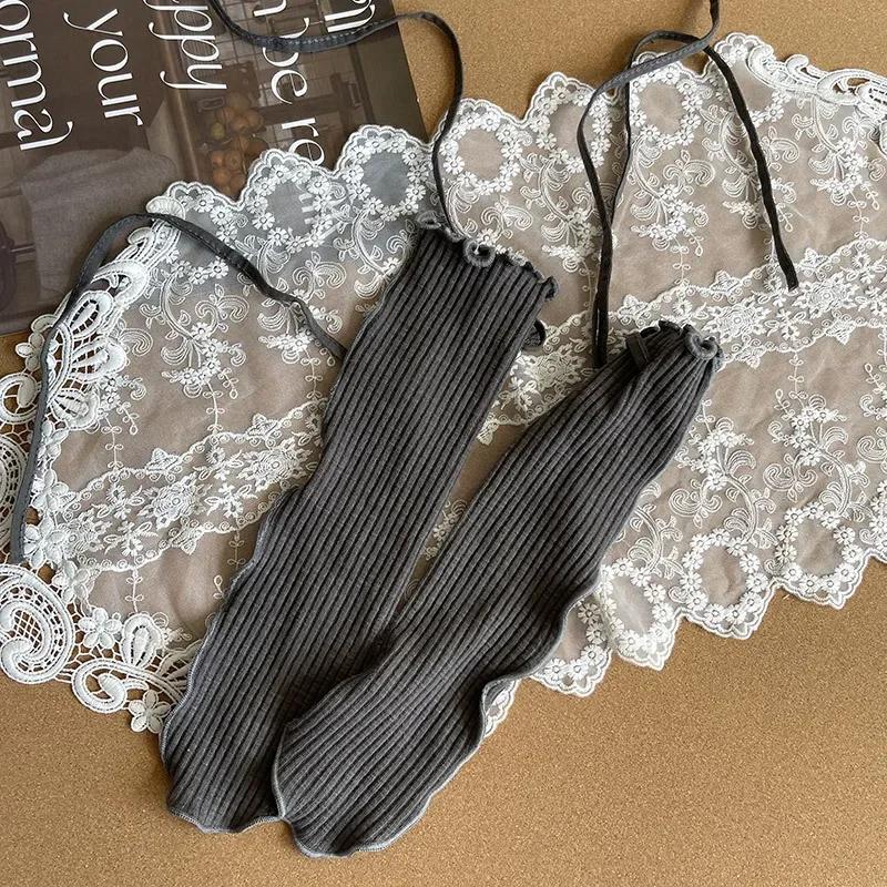 Simplicity Kids Girl Sock Korean Fashion Solid Color Tie Bow Ruffle Calf Sock Autumn Soft Cotton Children School Sock