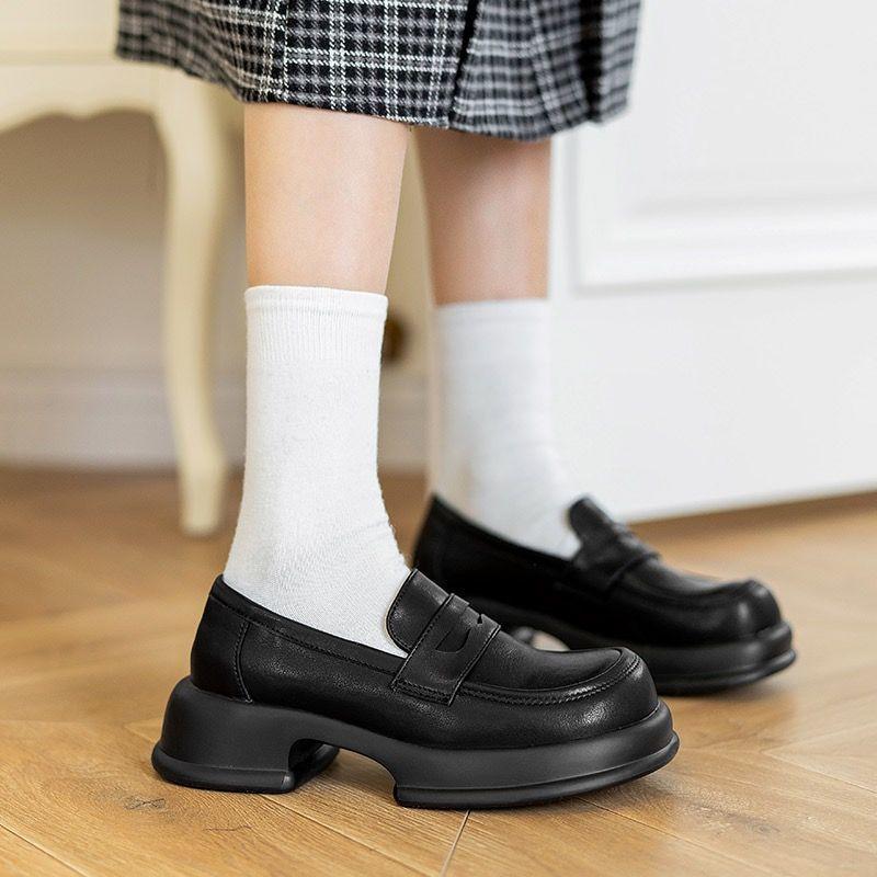 Platform Loafers Women's 2025 Spring New Muffin Height Increase Jk College British Style Versatile Small Leather Shoes Women's Single Shoes