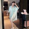 1011 Summer Ice Silk Nightdress Women's Thin Striped Shirt Skirt Loungewear Loose Large Size Can Be Worn Outside Light Luxury Pajamas