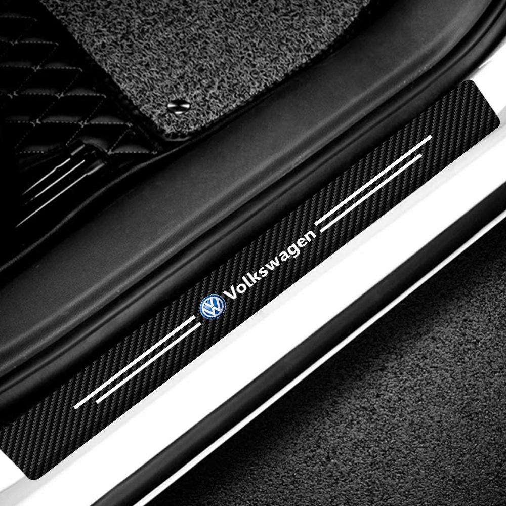 EFG1 4PCS Car Door Sill Protector Plate PU Leather Carbon Fiber Threshold Anti-Scratch Bumper Car Sticker for VW Rline Golf Beetle B6