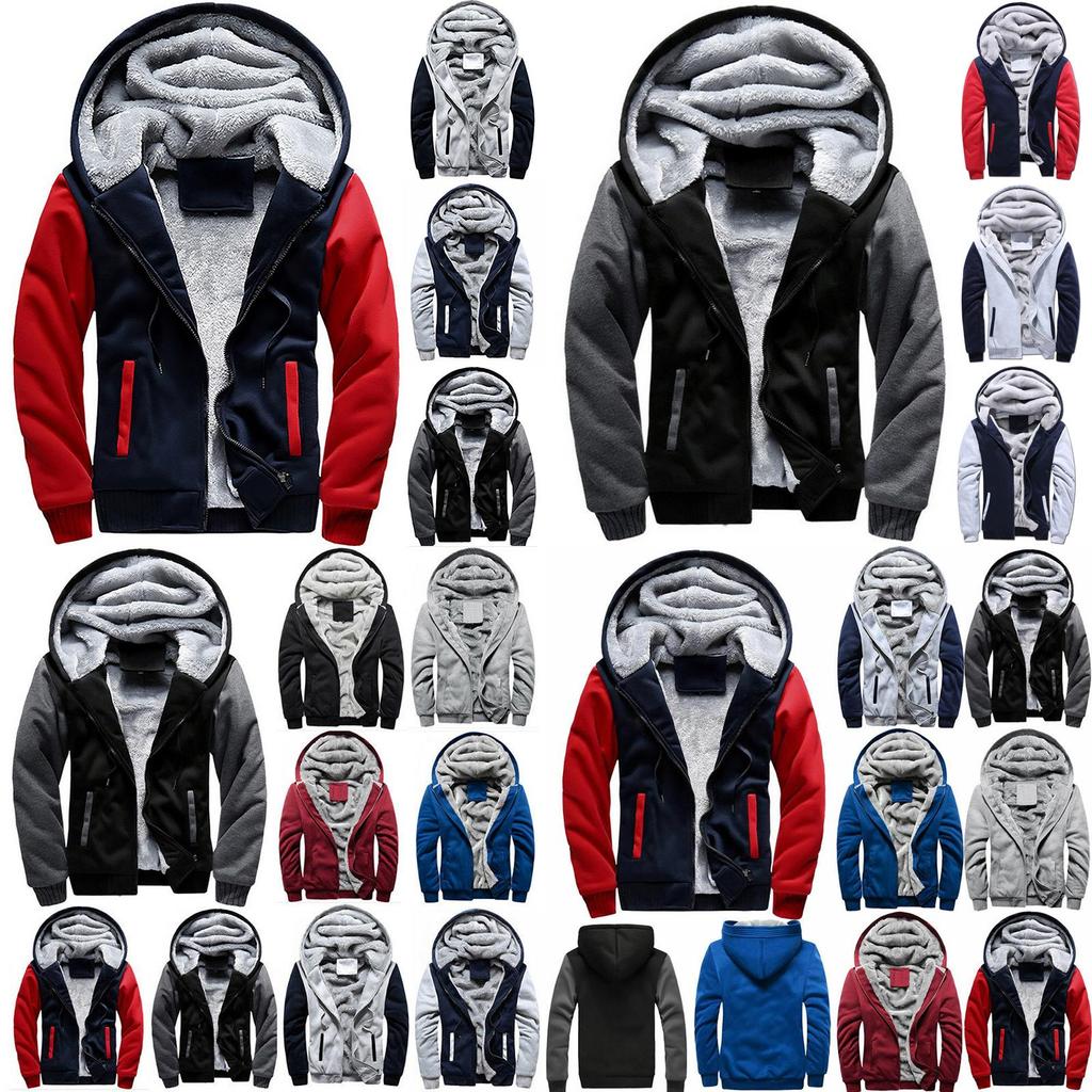 Thick Warm Mens Fleece Fur Lined Hoodie Zip Up Winter Coat Jacket Top Sweatshirt