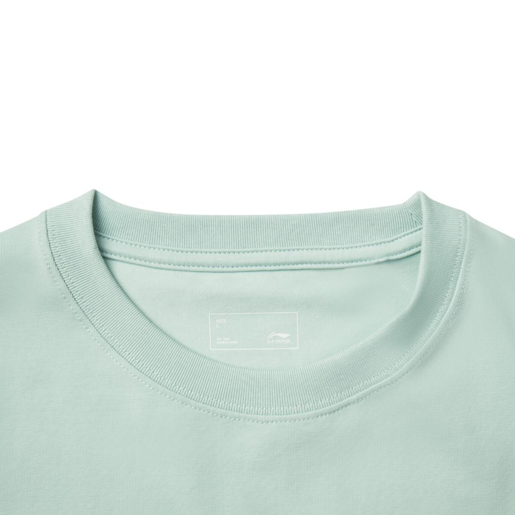 Li Ning Sports Lifestyle Series Solid Color Round Neck Comfortable Breathable Versatile Short Sleeve T-Shirt Women T-Shirts Feather-Green AHSV990-4