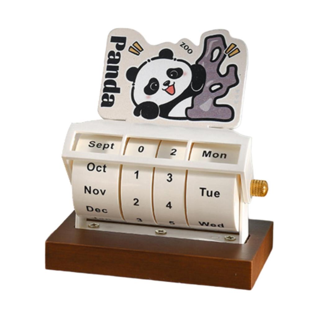 Rotary Perpetual Desk Calendar Gift Reusable School Bedroom Panda Decorative