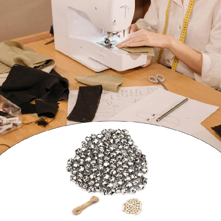 150Pcs Craft Bells Wood Beads Set with 32.8ft Rope for Christmas Decoration, 1Inch Craft Bells for Craft Jewelry Making