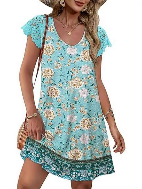 European Women's Lace Casual Short Sleeve Wedding Dress for Beach Vacation