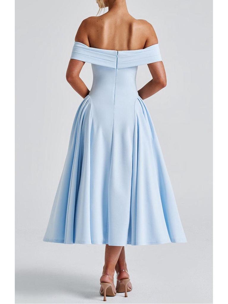 Women's European & American Off-the-Shoulder Backless Dress - Solid Color, Long and Sexy Fashion Style (2026 In Stock)