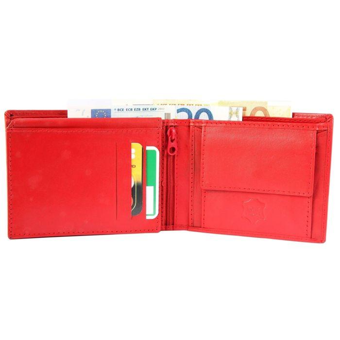 Portefeuille - EXCELLANC - Kazem - Cuir véritable bovin - Rouge - Format horizontal compact