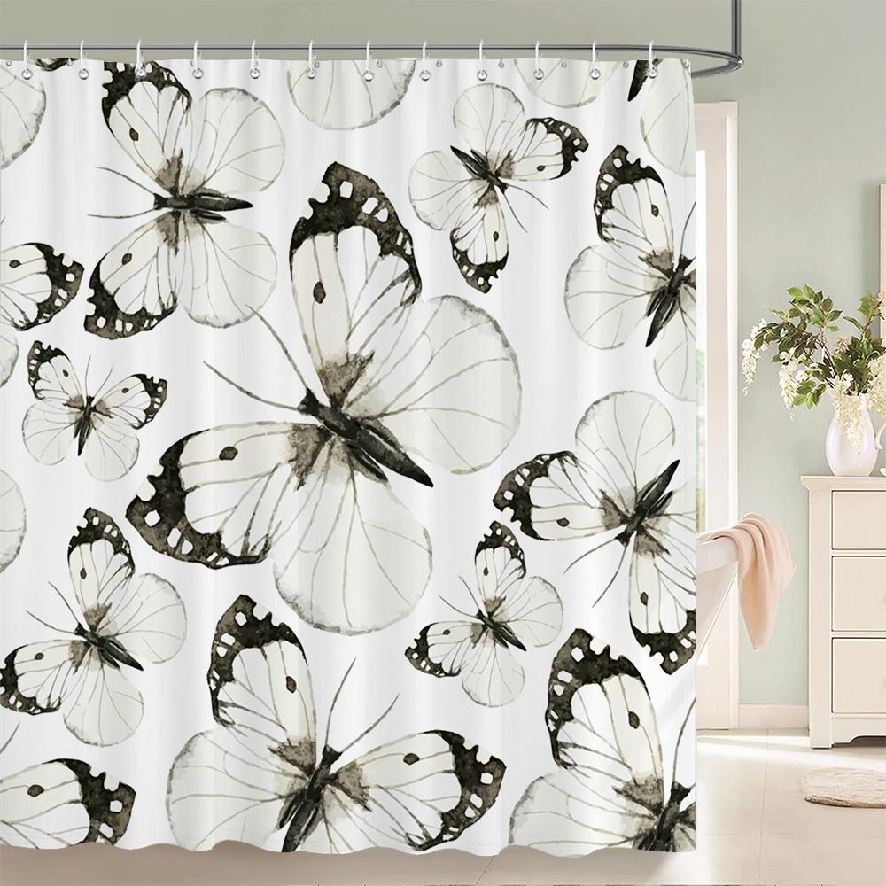 Beautiful Butterfly Shower Curtains Waterproof Fabric Floral Bath Curtains For Bathroom Bathtub Bathing Cover With Hooks