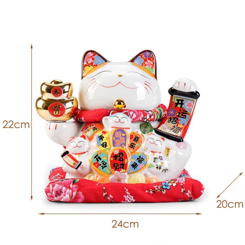 9,5 Zoll Keramik Manaki Neko Feng Shui Ornament Glückskatze Sparschwein Geschäftsgeschenk Heimdekoration Spardose