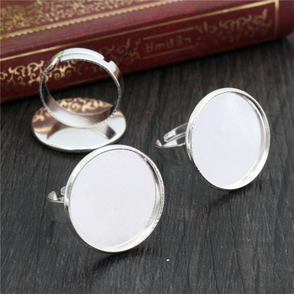 12mm 20mm 25mm 10pcs Black Silver Plated Adjustable Ring Settings Blank/Base,Fit 12/20/25mm Glass Cabochons;Ring Bezels