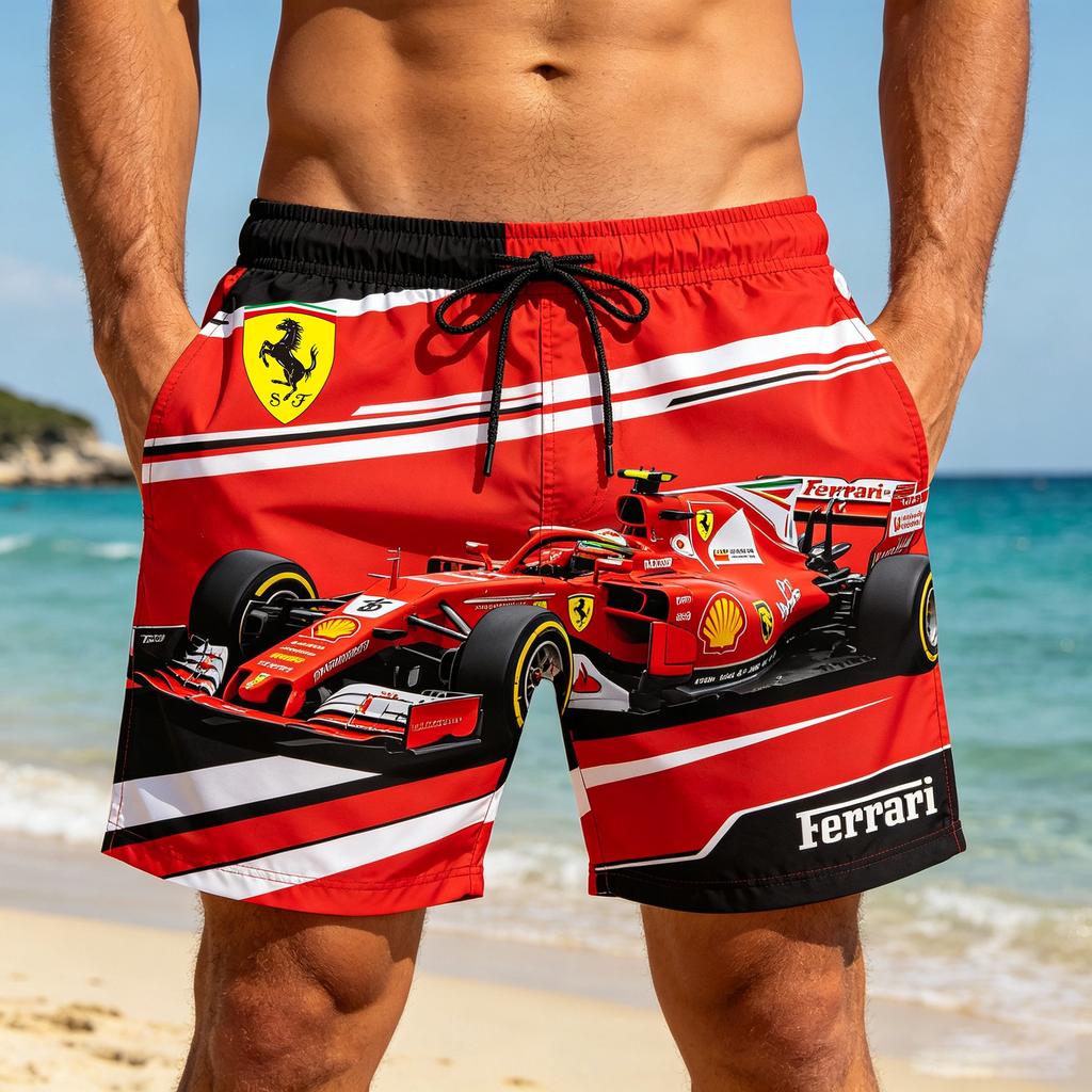 2026 Ferrari Racing Print Plavecké šortky Rychleschnoucí Plážové šortky Letní Sportovní Boardshorty Se stahovací šňůrkou