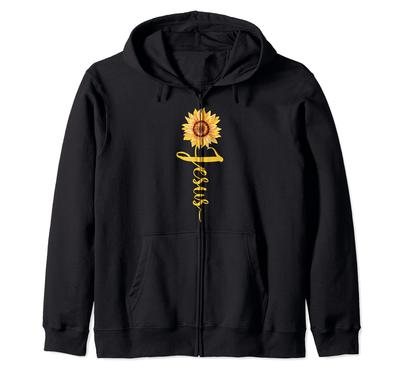 Jesus Sunflower Design Christian Women's Gift Zip Hoodie
