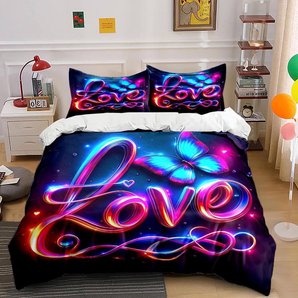 3-teiliges Fantasy Love Kunstdruck Bettwäscheset Bettbezug 1 Bettbezug 2 Kissenbezüge Erwachsenen- und Kinderbettwäscheset Luxus für Geschenke