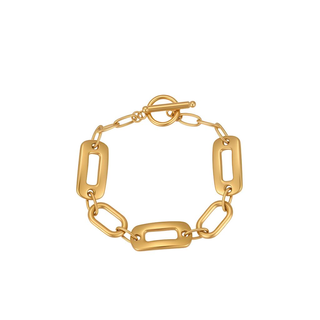 GEMCHIC Women's Stainless Steel Gold and Silver Two-Tone Oval Link Chain Bracelet Fashion OT Buckle