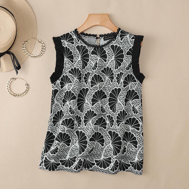 ZANZEA Women Casual Round Neck Sleeveless Print Blouse S