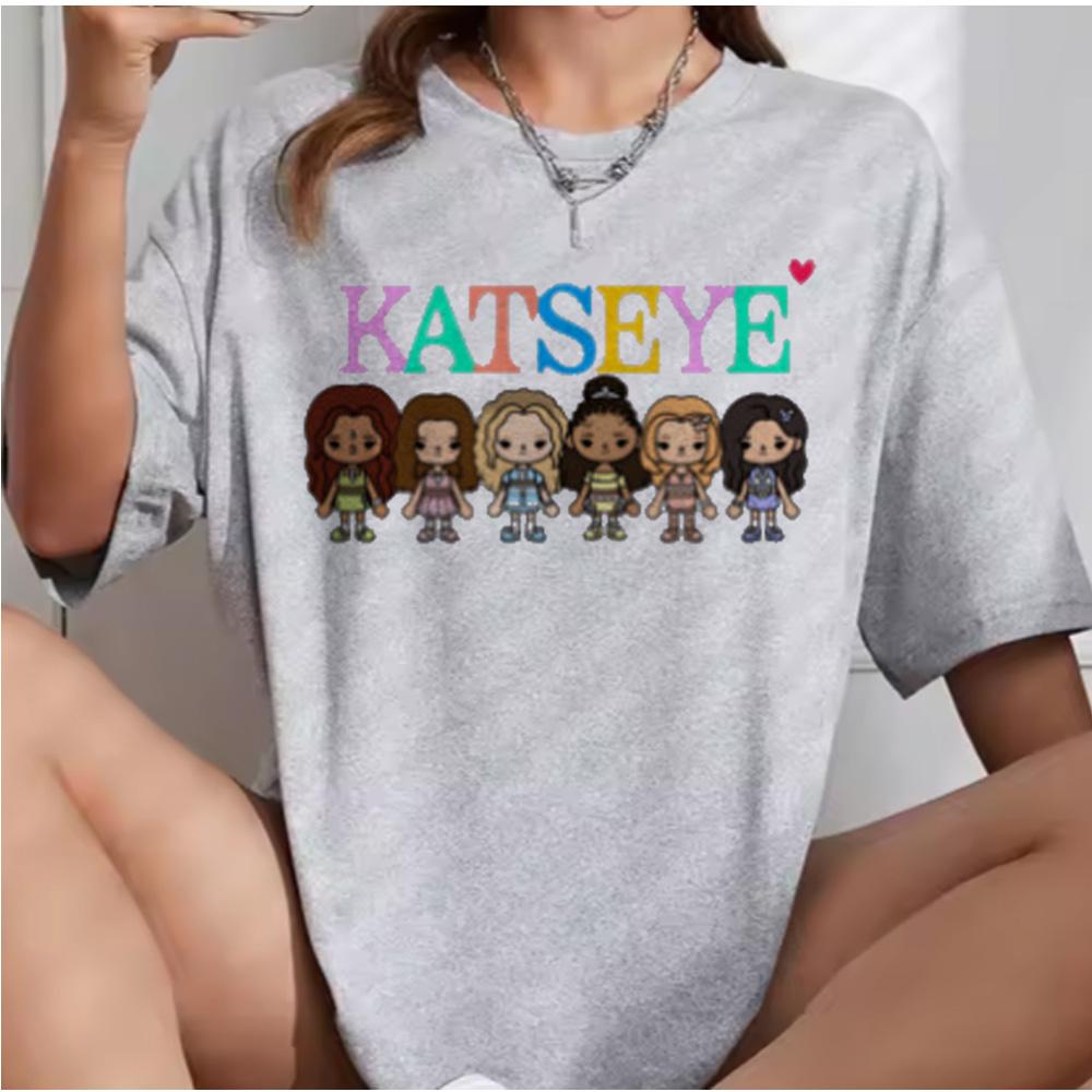 Katseye Beautiful Chaos Pink Gray T-shirts Kpop Tee Women and Unisex Oversized Tee Graphic Short Sleeve T-Shirt Unisex Tops