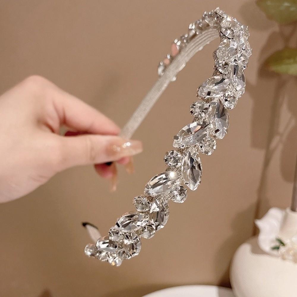 Leaf Bridal Wide Headband Geometric Women Hair Hoop Temperament Rhinestone Headband  Hair Ornaments