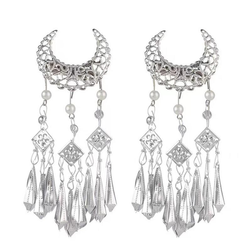 Ethnic Style Tassel Hair Clip Women Alloy Duckbill Hairpin With Rhinestone Plated Chinese Hanfu Accessory