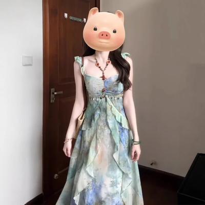 "Summer In the Woods" Spring and Summer New Design Sense Holiday Style Printed Bohemian Fairy Dress