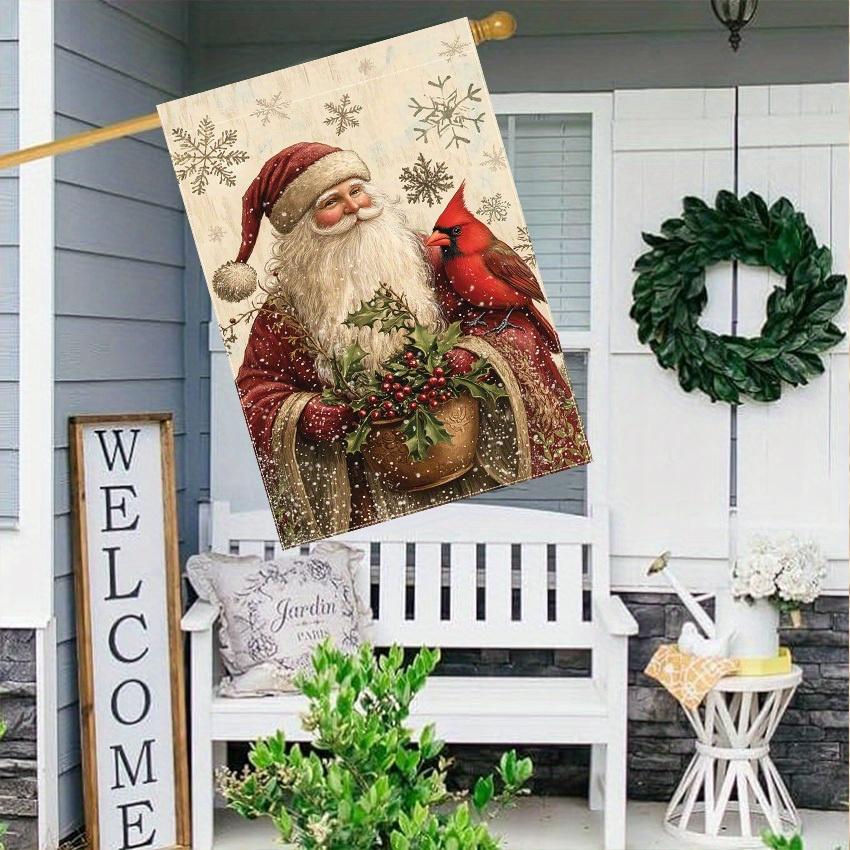 1pc, Cardinal Santa Claus and Hollydouble-sided Garden Flag Yard Decoration, Outdoor Decoration, Lawn Decoration, Flag Only