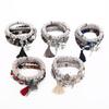 Bohemian Women Tassel Wing Disc Charm Natural Stone Beaded Multilayer Bracelet