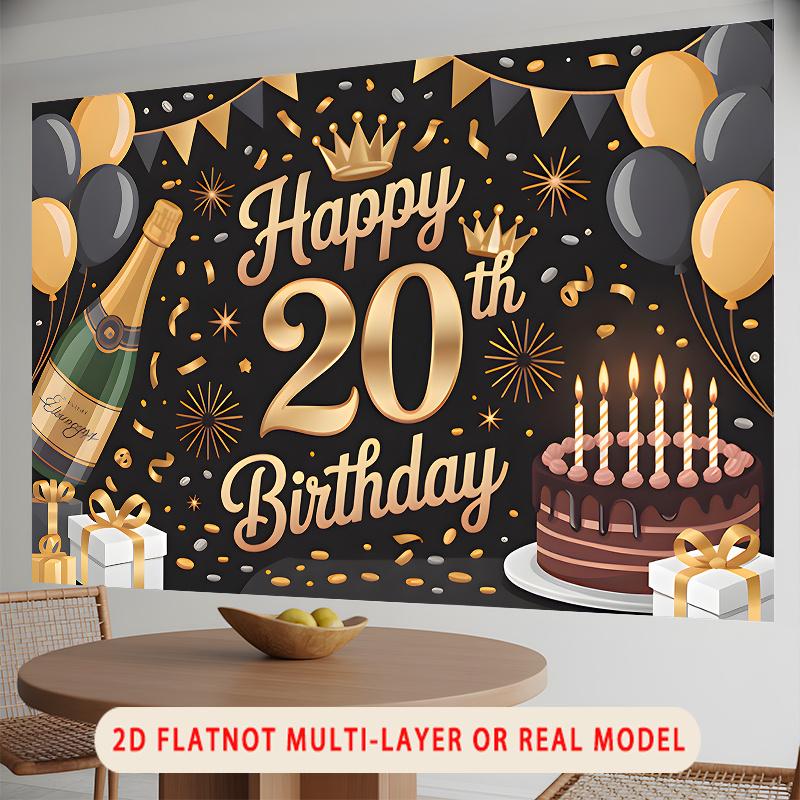 Party Backdrop Birthday Crown 20Th Photo Booth Background Wall Decor