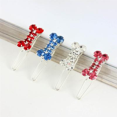 Pet Barrettes Rhinestone Inlaid Pet Grooming Anti-fade Novelty Dogs Bone Hair Clips for Long-haired Dog