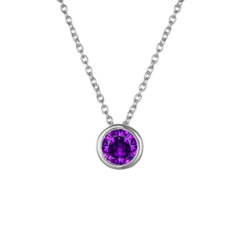 Shiny Colorful CZ Birthstone Necklace Round Stainless Steel Link Chain Necklace Boutique Birth Stone Zircon Necklace for Women