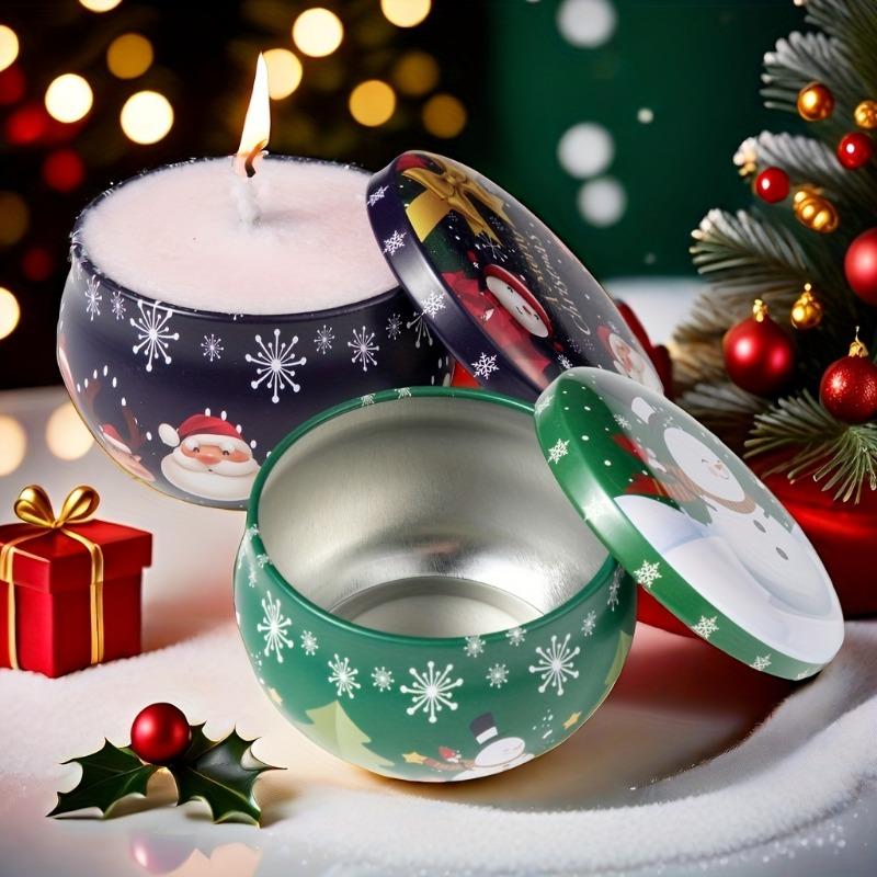 2pcs Festive Christmas Candle Jars, Mixed Colors, 2.2oz Metal Tin Boxes, for Candle Making, Decorations, Party Supplies, and Gift Jars