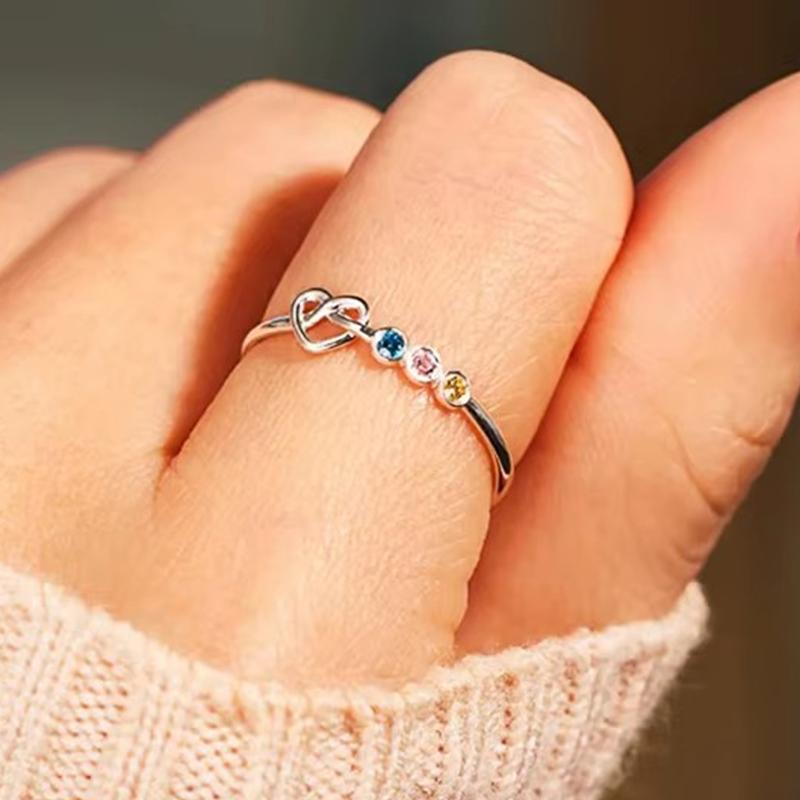 Huitan Dainty Heart and Colorful CZ Rings for Women Exquisite Sweet Girls Finger Accessories Chic Stylish Elegant Party Jewelry
