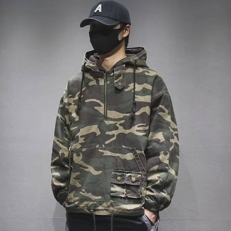 

Men s Autumn/Winter Camouflage Hooded Workwear Jacket - American Retro Trend XXL