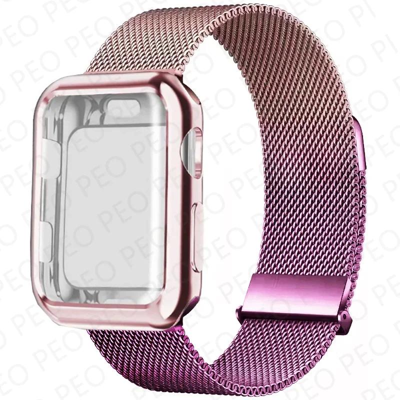 Case+Milanese Loop For Apple Watch Band 44mm 38mm-42mm-40mm Metal Magnetic bands iwatch Series 9 8 7 6 5 4 3 SE 45mm 41mm Strap