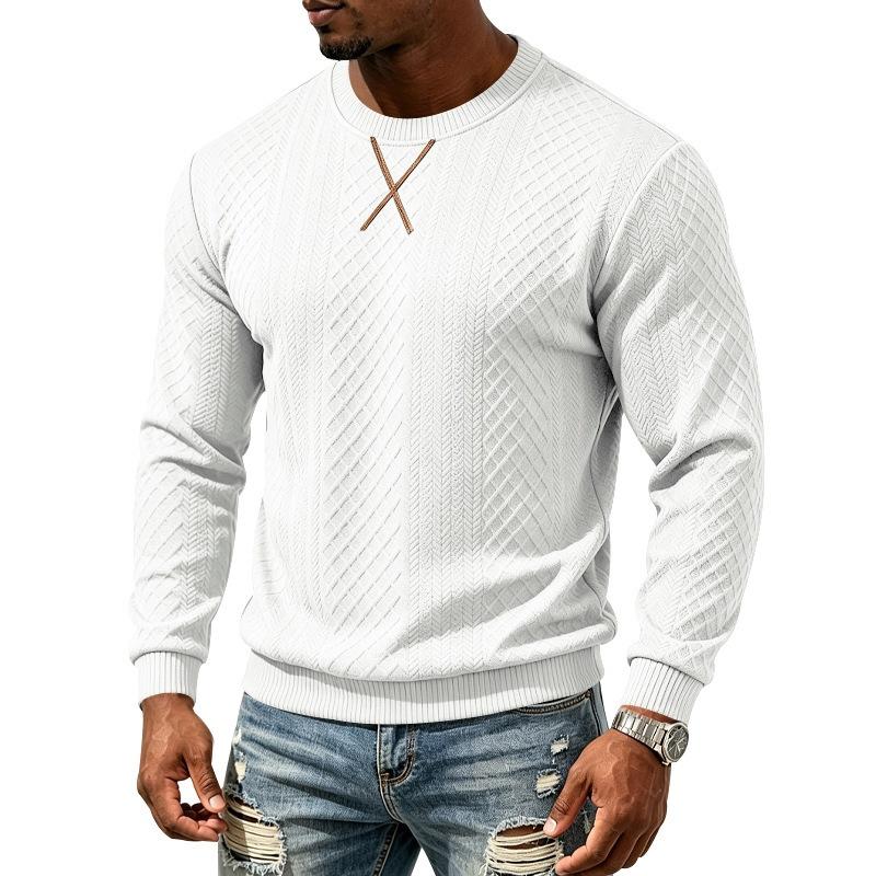 Men S Casual Jacquard Loose Fit Round Neck Long Sleeve Sweatshirt