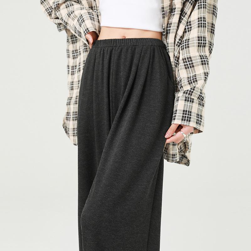 Glutinous Rice Pants for Women Casual Sports Pants for Warm Season New Elastic Waist Drooping Lazy Style Relaxed Fit Straight Wide-leg Pants