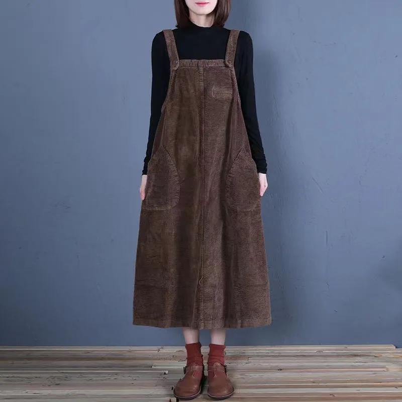 

Платье из вельвета в стиле ретро, осень 2022 г. — свободный крой, однотонный M коричневый