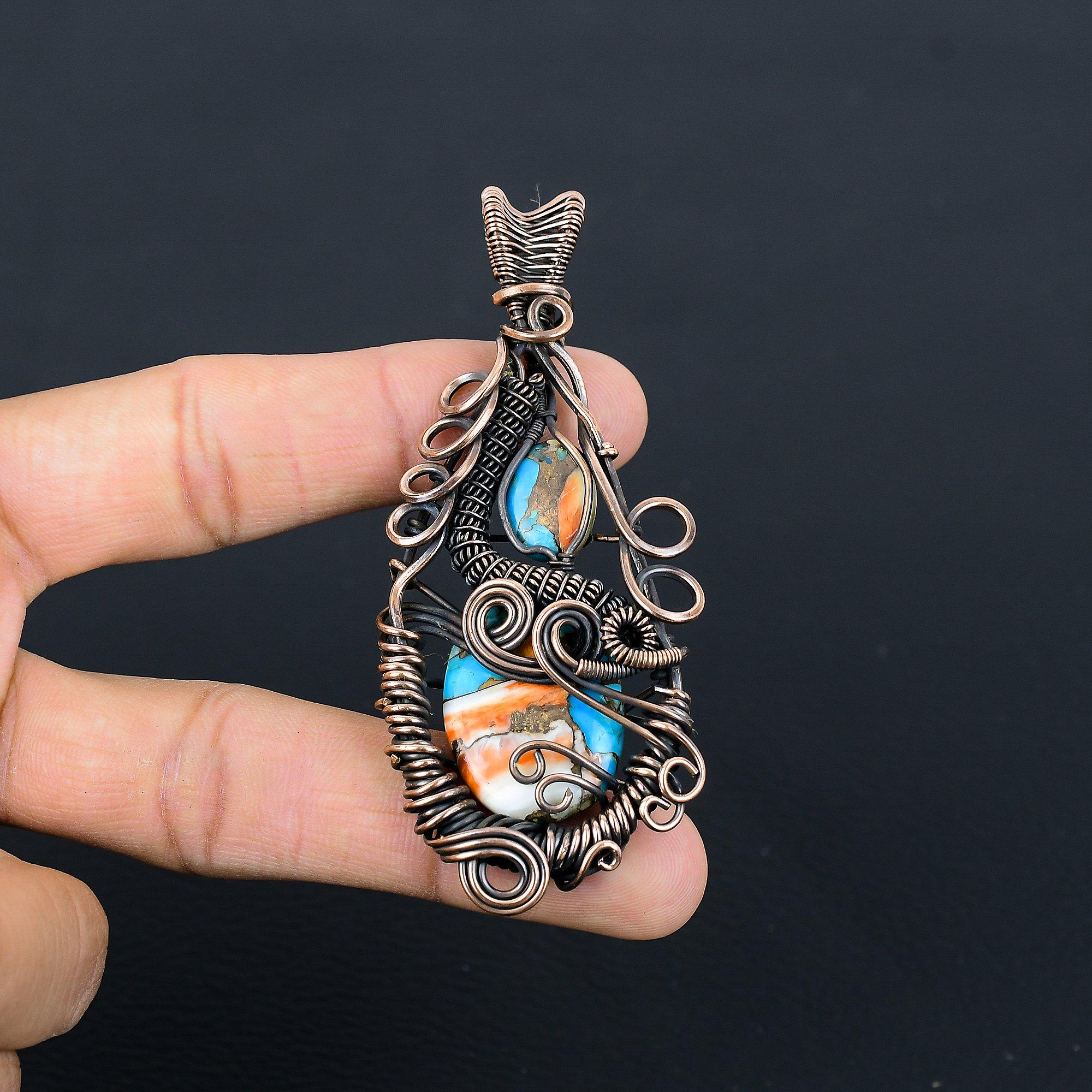 

Подвеска Мульти Медь Спини Ойстер, Подвеска из Натурального Камня Ручной Работы, Обмотанная Медной Проволокой 999 пробы, Антикварное Ювелирное Изделие, Для Подарка Серебряное Ювелирное Изделие 2.55 Inches