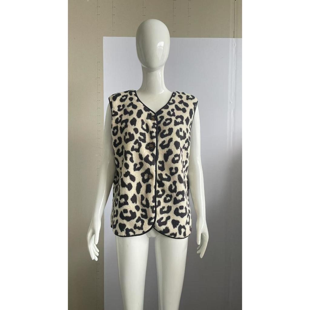 Gilet in Pile Leopardato da Donna Autunno Inverno, Gilet Senza Maniche alla Moda con Bottoni per Donna, Capo d'Abbigliamento Esterno