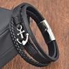 Anchor Black Leather Rope Cowhide Men's Double Layer Woven Bracelet Handmade Multilayer Leather Bracelet 2026