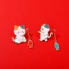 Cat Cartoon Fishing Style Metal Badge Accessory Sweater Jacket Decoration Brooch