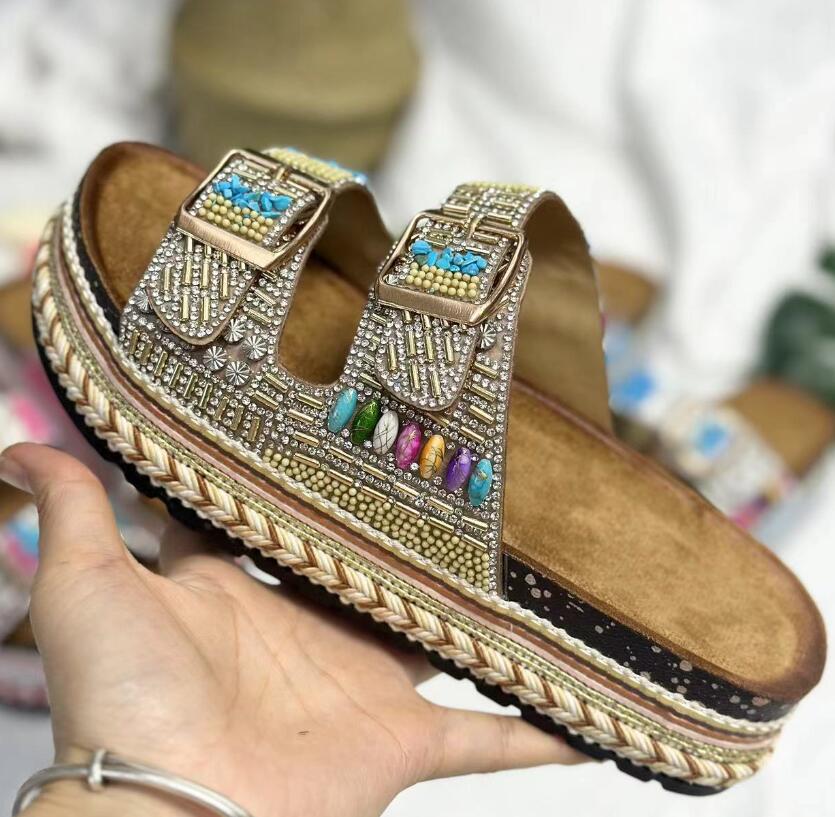 New Platform Flip Flops Outdoor Beach Cork Slippers Fashion Summer Women Sneakers Sequin Platform Shoes Women's Sandals