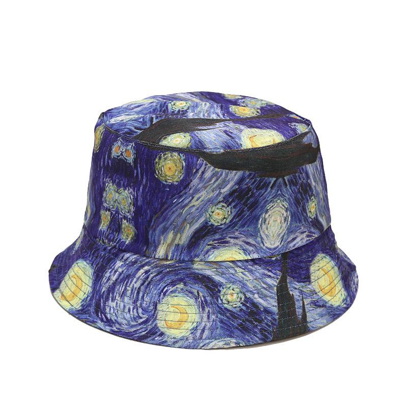 Bocca Starry Night Bucket Hat Reversible Bucket Hats Double Sides Cap Cotton Foldable FisherUnisex Hat Hip Hop Fashion